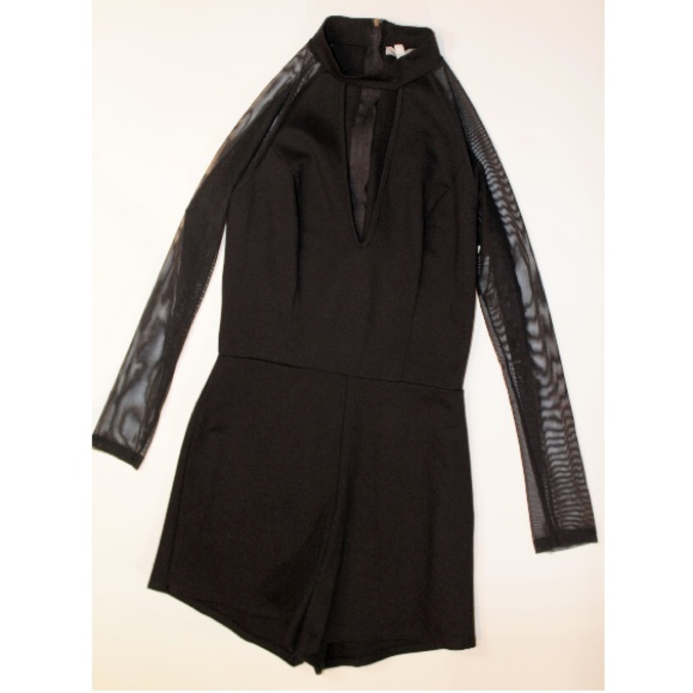 Charlotte Russe Black Mesh Long Sleeves Romper